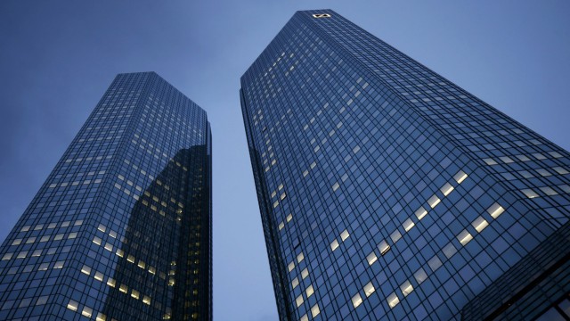Deutsche Bank headquarters are pictured before a news conference by Deutsche Bank Chief Executive Cryan and co-CEO Fitschen in Frankfurt