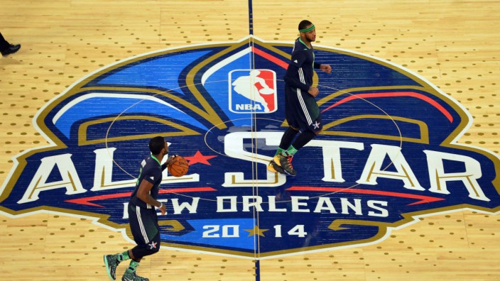 File photo of Eastern Conference Kyrie Irving of the Cleveland Cavaliers brings the ball up court during the 2014 NBA All-Star Game in New Orleans