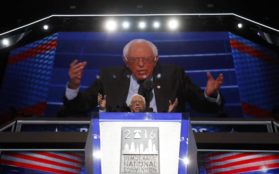 Former Democratic U.S. presidential candidate Senator Bernie Sanders speaks during the first session at the Democratic National Convention in Philadelphia