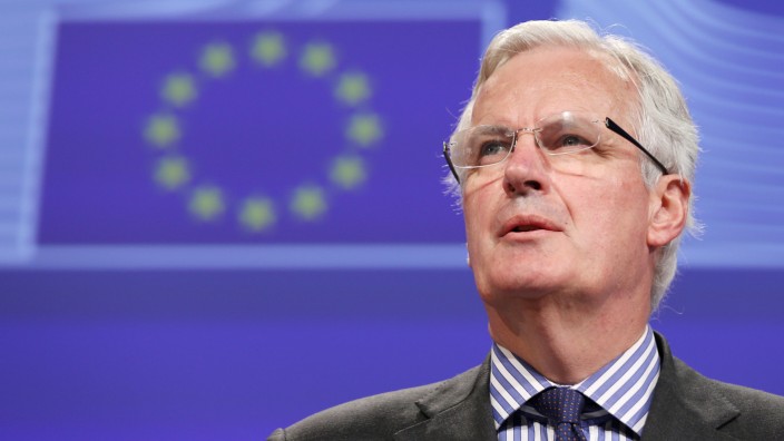 EU Commissioner for Internal Market and Services Barnier addresses a news conference in Brussels