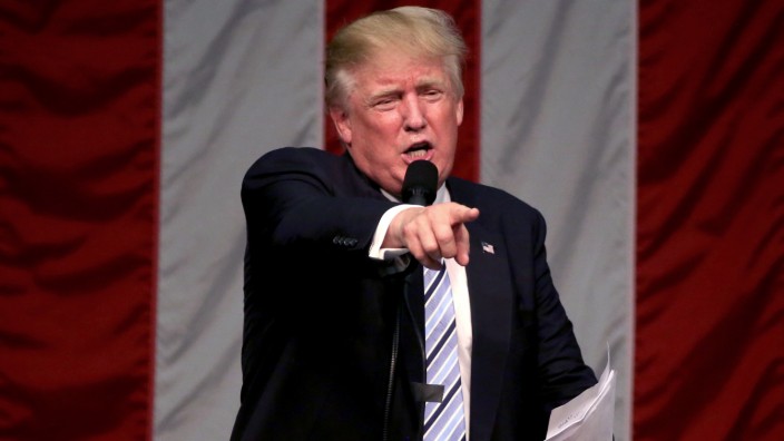 Republican presidential nominee Donald Trump speaks during a campaign event in Fairfield , Connecticut