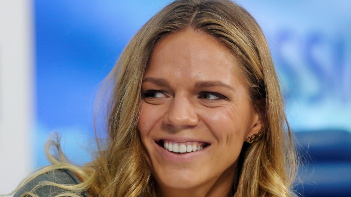 Russia's Olympic medalist Efimova attends news conference in Moscow