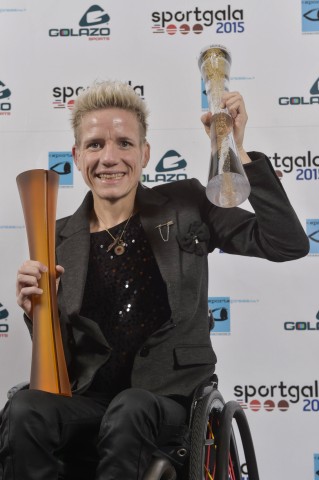 BRUSSELS BELGIUM paralympian of the year s Marieke Vervoort celebrates after receiving a lifeti