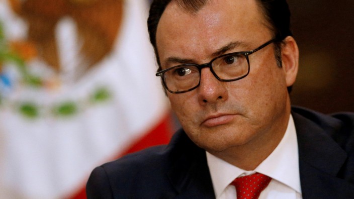 Mexican Finance Minister Luis Videgaray listens during a news conference at the National Palace in Mexico City