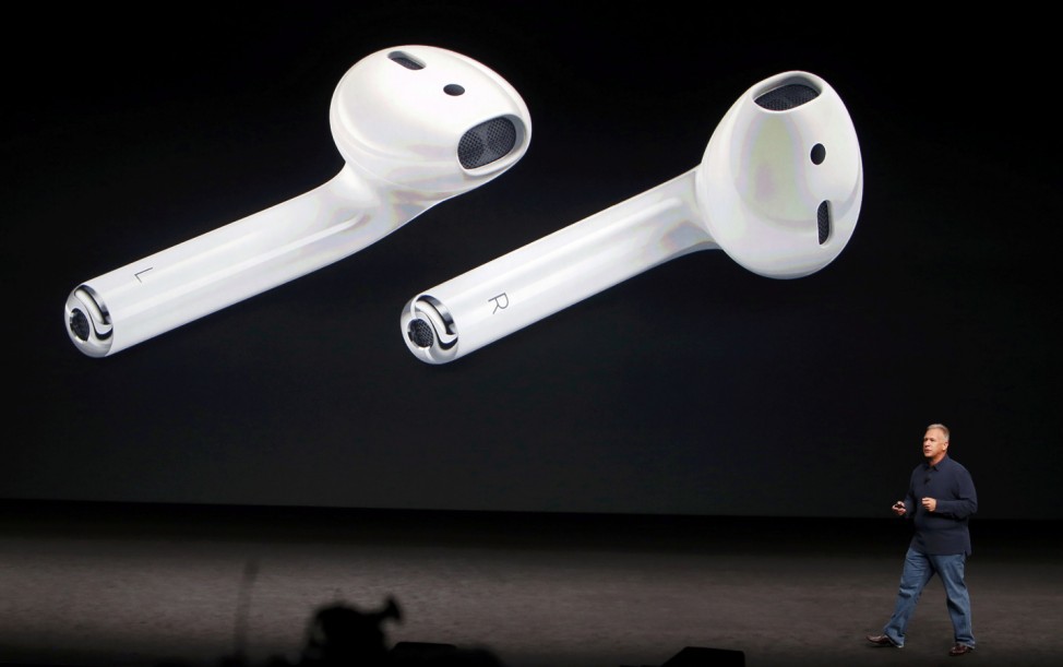Phil Schiller discusses the Apple AirPods during a media event in San Francisco
