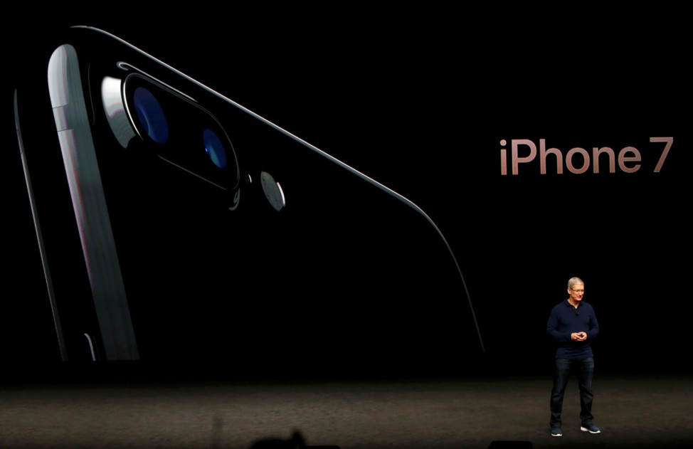 Tim Cook discusses the iPhone 7 during an Apple media event in San Francisco