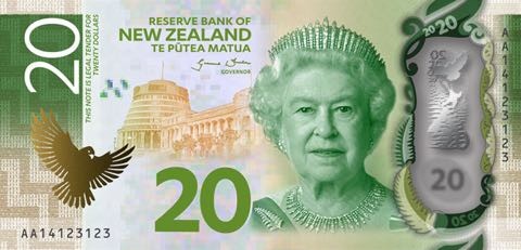 Neuseeland Banknote 20 Dollar Plastik Polymer