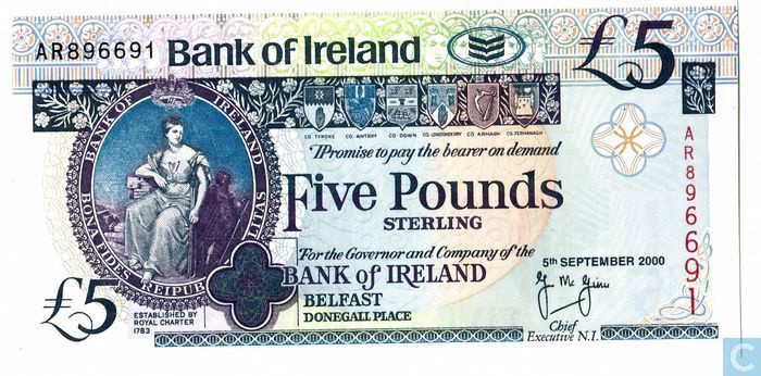 Fünf Pfund Geldschein Nordirland Irland Plastik Polymer