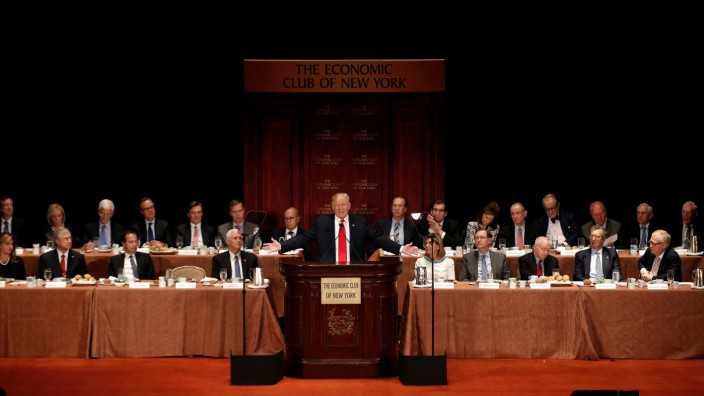 Republican presidential nominee Donald Trump speaks to the Economic Club of New York luncheon in Manhattan