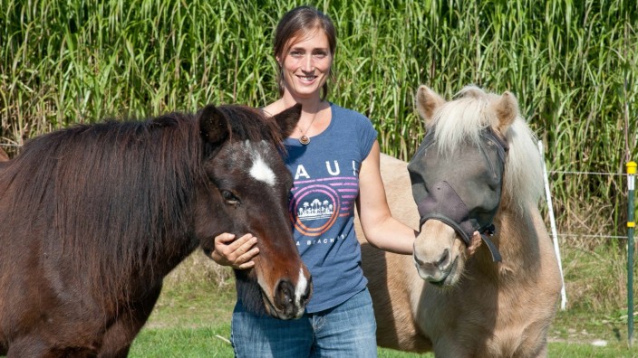 Poing: Helene Nowack mit ihren Heuschnupfen Pferden in Poing. Im Hintergrund das allergikerfreundliche Elefantengras.