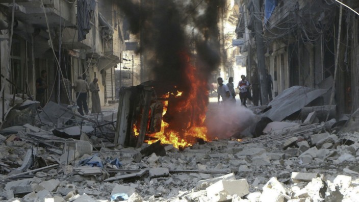 Kriegsszene in Aleppo im Norden Syriens