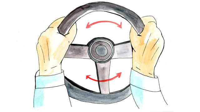 Fehler beim Autofahren: Lenkrad drehen, während das Auto steht