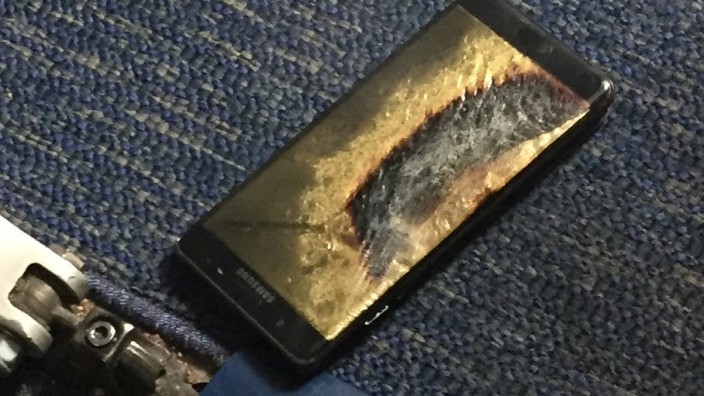 The burned Samsung Note 7 smartphone belonging to Brian Green is pictured in this handout photo
