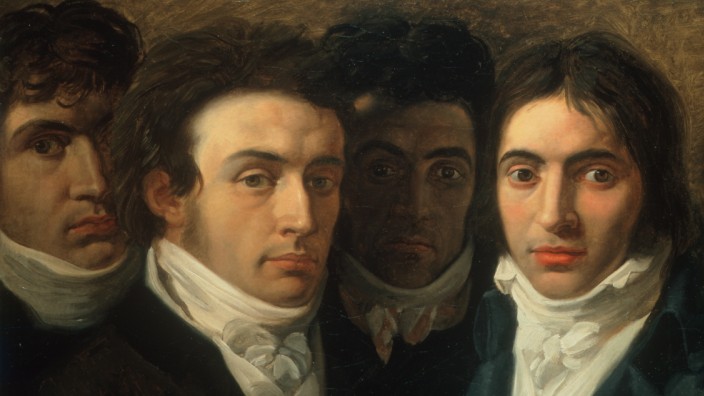 Selbstporträt mit Gaetano Cattaneo, Giuseppe Taverna und Carlo Porta