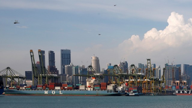 Hanjin Hungary and Hanjin Louisiana container ships are docked at PSA's Tanjong Pagar container terminal in Singapore