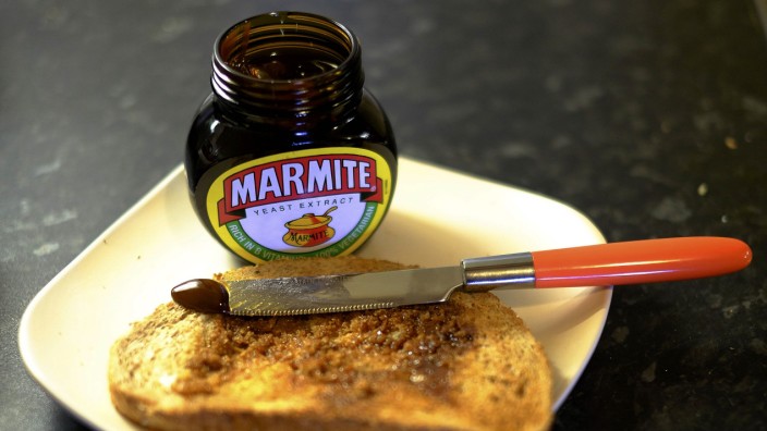 Toast with Marmite sits on a kitchen counter in Manchester