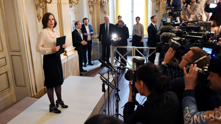 Permanent Secretary of the Swedish Academy Sara Danius announces that Bob Dylan is awarded the 2016 Nobel Prize in Literature during a presser at the Swedish Academy at the Old Stockholm Stock Exchange Building in Stockholm