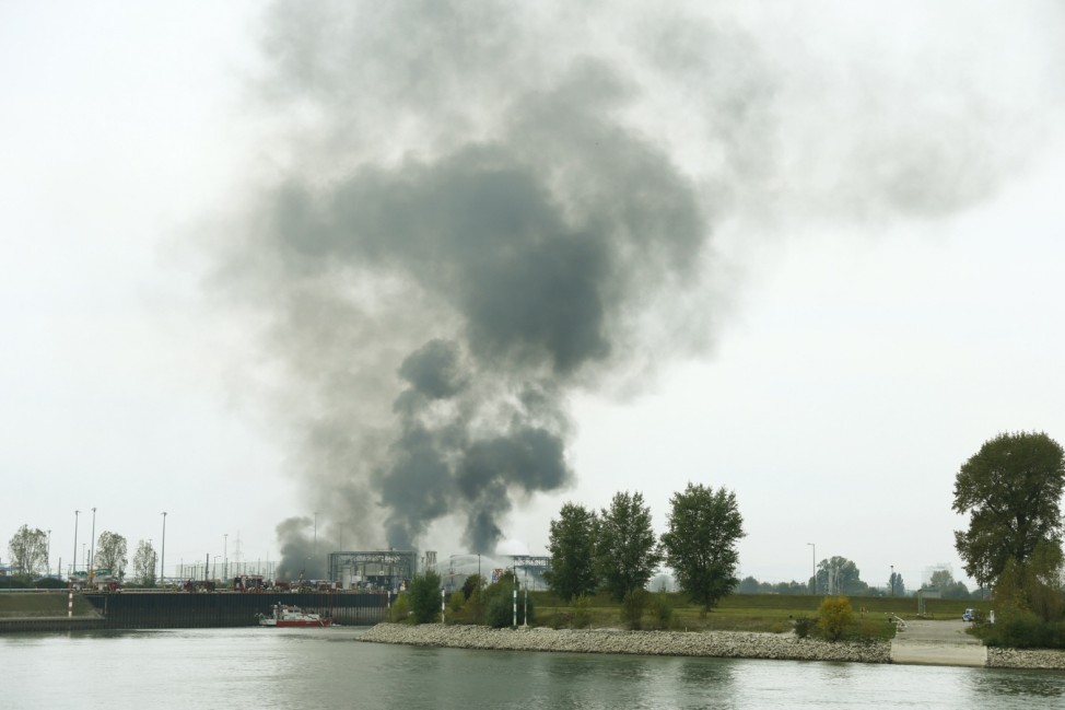 Smoke rises from the factory of chemicals giant BASF in Ludwigshafen
