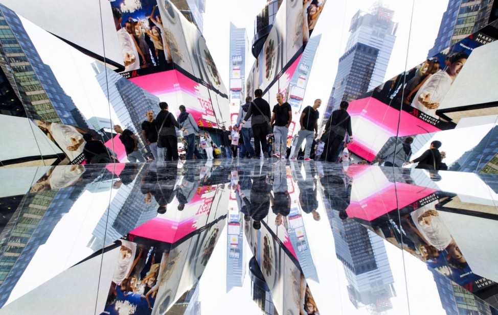 Reflective Art Installation in New York's Times Square