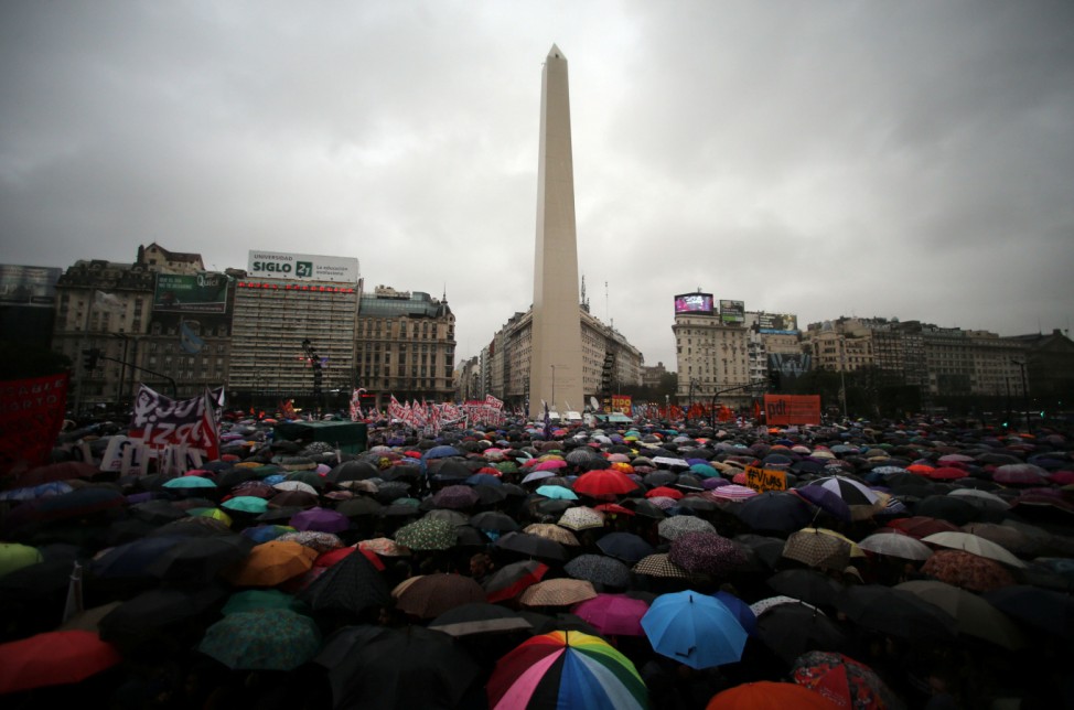 Thousands gather around Buenos Aires' Obelisk during a demonstration to demand policies to prevent gender-related violence