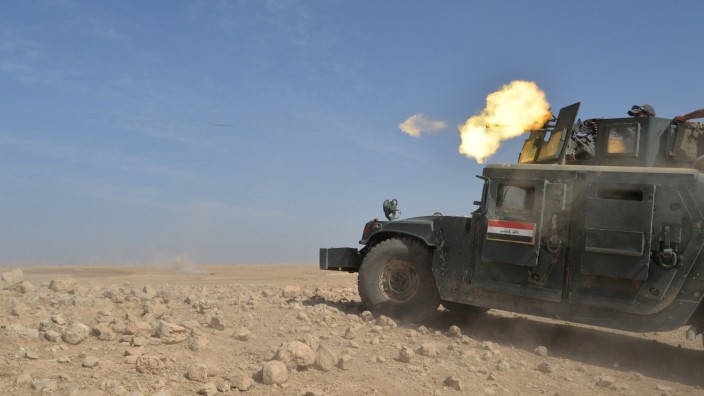 Iraqi security forces military a vehicle is seen during an operation to attack Islamic State militants in Mosul