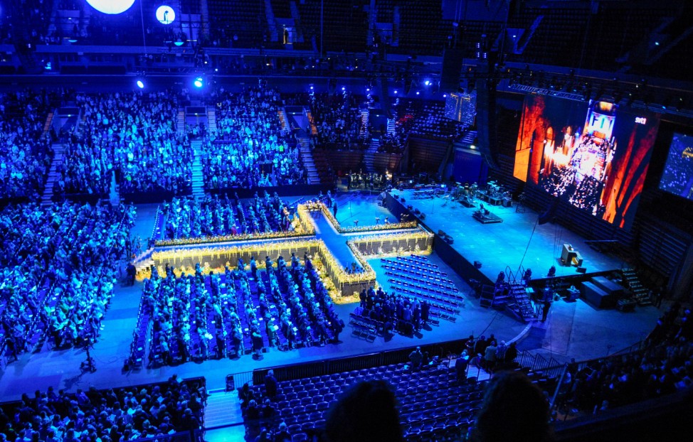 Pope Francis' joint Ecumenical Prayer in Lund Cathedral is broadcast live to Malmo Arena, Sweden