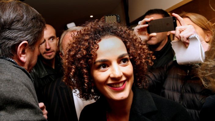 Moroccan-French author Leila Slimani arrives at the Drouant restaurant after she received the French literary prize Prix Goncourt for her novel 'Chanson douce' (Sweet Song), in Paris