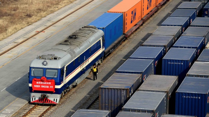 160225 ZHENGZHOU Feb 25 2016 The 200th cargo train bound for Germany s Hamburg is seen at