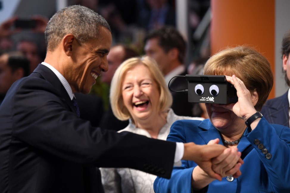 Obama Visits Exhibition Halls At Hanover Trade Fair