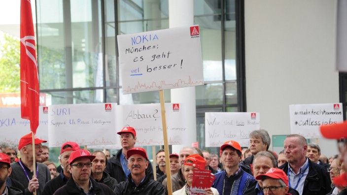 Nokia Mitarbeiter demonstrieren gegen Stellenabbau in München, 2016
