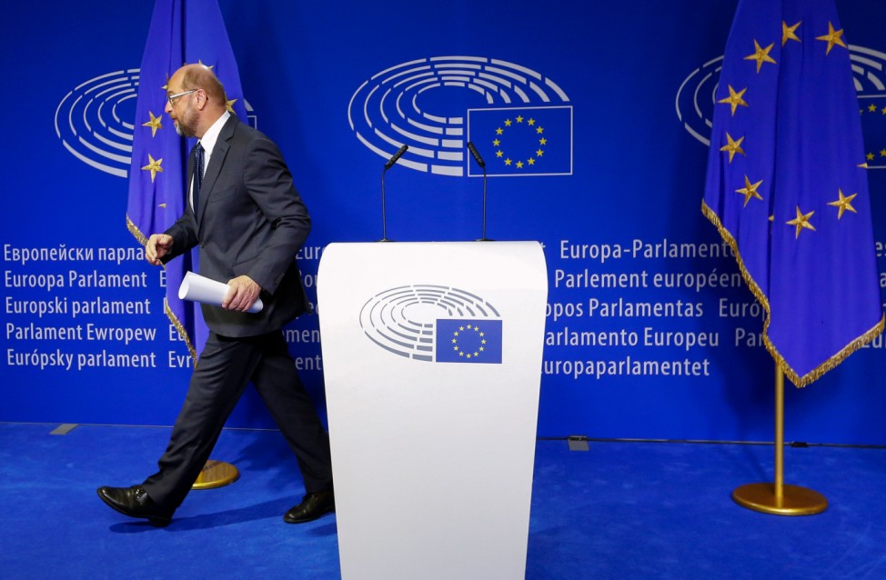 European Parliament President Martin Schulz leaves a news conference at the EP in Brussels