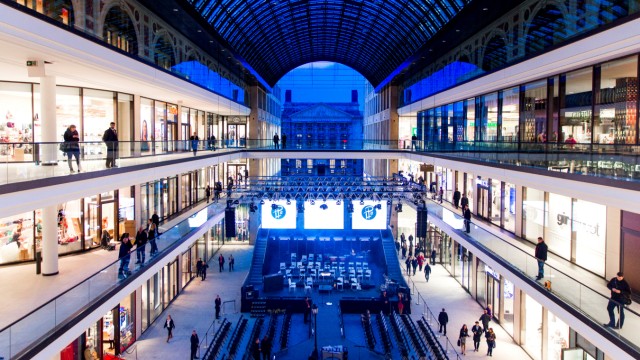 General view shows atrium of Mall of Berlin shopping centre during its opening night in Berlin