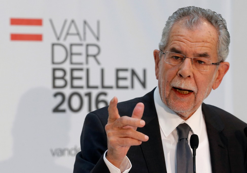 Austrian presidential candidate Van der Bellen addresses a news conference in Vienna