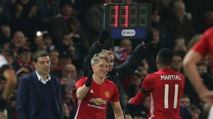 Bastian Schweinsteiger of Manchester United ManU replaces Anthony Martial of Manchester United durin