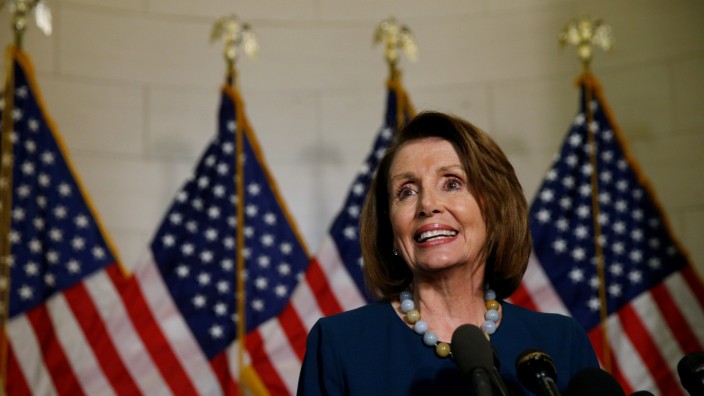 U.S. House of Representatives Democratic Leader Nancy Pelosi speaks to reporters after she was re-elected to her post on Capitol Hill in Washington
