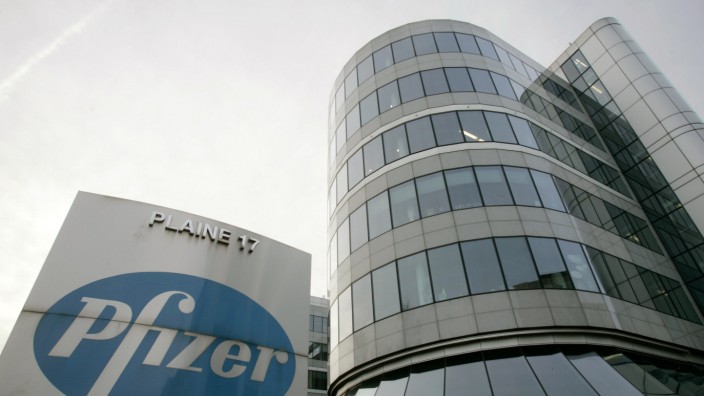 View of Belgian headquarters of US pharmaceutical giant Pfizer in Brussels