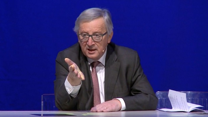 European Commission President Jean-Claude Juncker is seen in this screen grab addressing a conference on the twenty-five anniversary  the signing of the Maastricht Treaty, in Maastricht