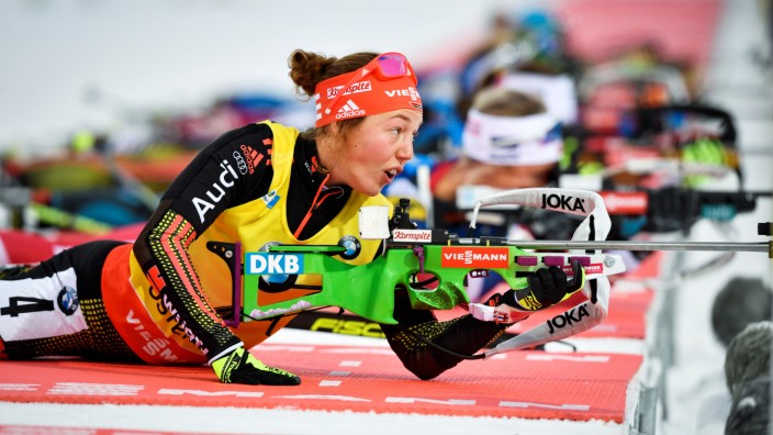 Laura Dahlmeier of Germany in action during the women's 10km pursuit during the Biathlon World Cup in Ostersund