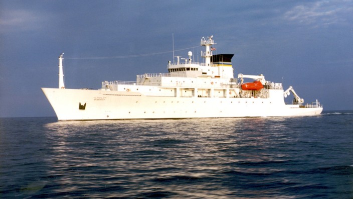 The oceanographic survey ship, USNS Bowditch, is shown September 20, 2002, which deployed an underwater drone seized by a Chinese Navy warship in international waters in South China Sea