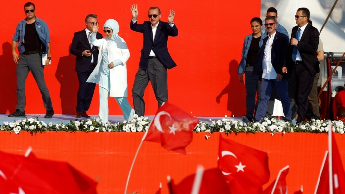 Turkish President Erdogan and his wife  Emine Erdogan attend Democracy and Martyrs Rally in Istanbul