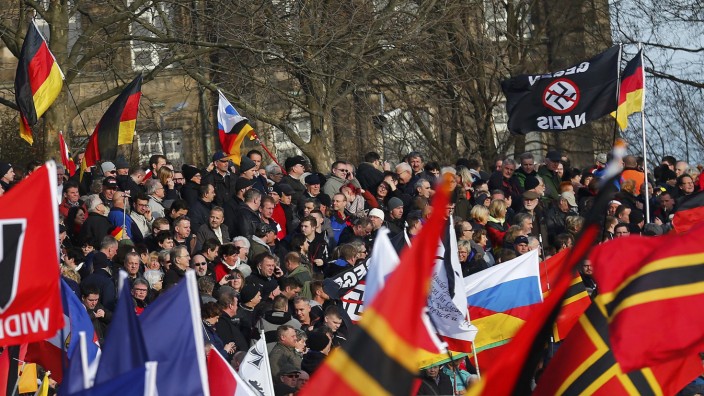 Supporters of the anti-Islam movement PEGIDA take part in a demonstration in Dresden
