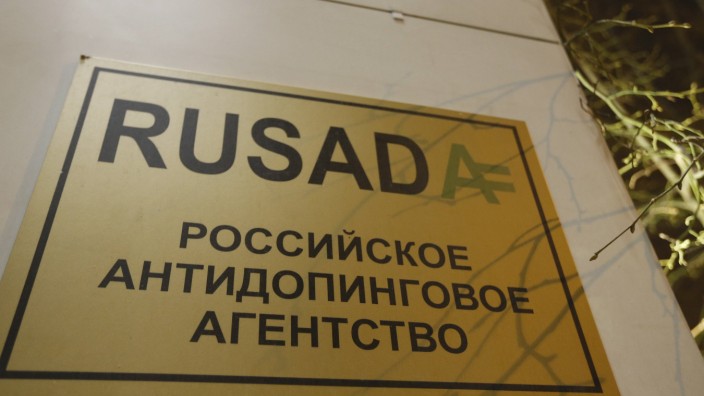 MOSCOW RUSSIA JANUARY 20 2016 A plate on the building of the Russian Anti Doping Agency RUSADA