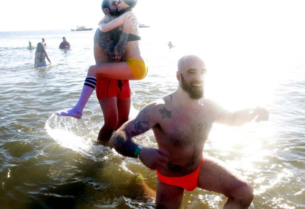 Brave Bathers Take Icy Plunge on New Year's Day in New York