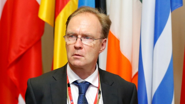 Britain's ambassador to the European Union Ivan Rogers is pictured leaving the EU Summit in Brussels