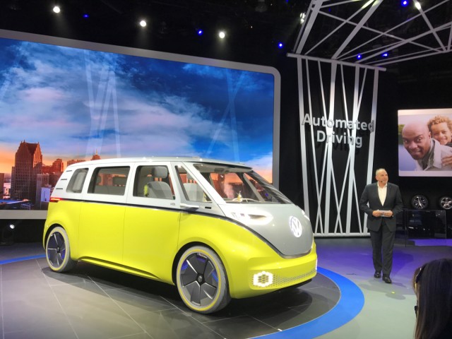 Volkswagen presents a new concept for an electric minibus 'I.D.Buzz' at the North American International Auto Show in Detroit
