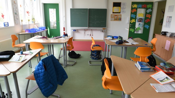 Klassenraum in Pavillonschule in München, 2015