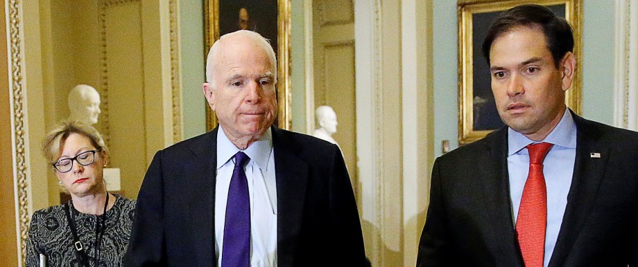 U.S. Senators McCain and Rubio arrive for Senate Republican party leadership elections at the U.S. Capitol in Washington