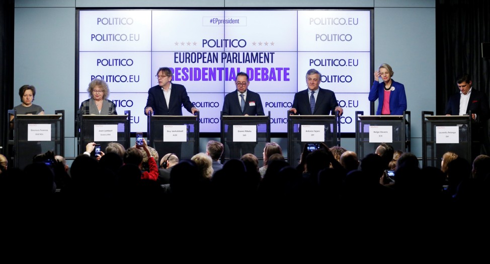 EU Parliament's presidential candidates attend a debate in Brussels