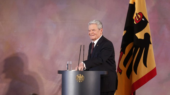 Outgoing German President Gauck arrives for his final speech at the presidential Bellevue Palace in Berlin