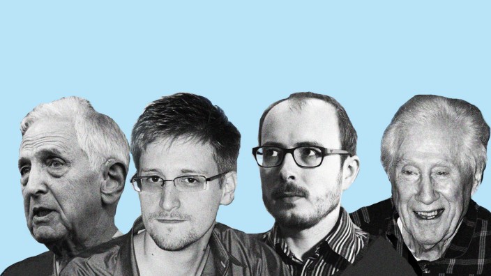 Whistleblower: Whistleblower-Collage: Daniel Ellsberg, Edward Snowden, Mark Felt und Antoine Deltour